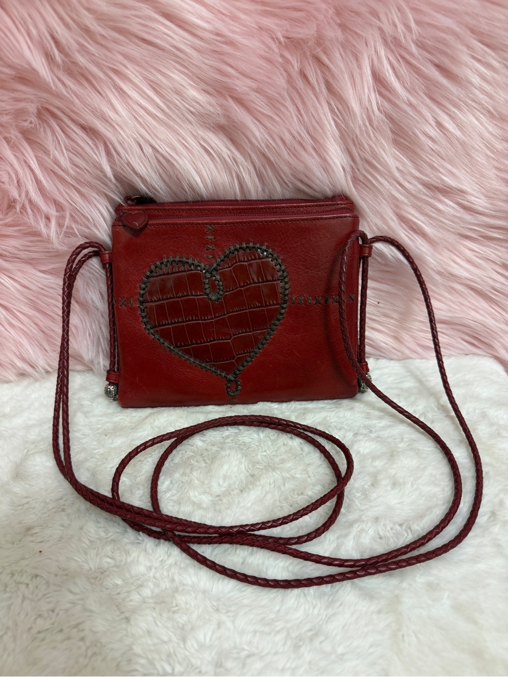 Brighton Red Leather Heart Crossbody Bag